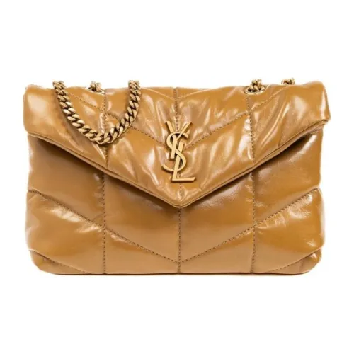 SAINT LAURENT Lambskin Crossbody Bag Shoulder Bag Women's Yellow Brown