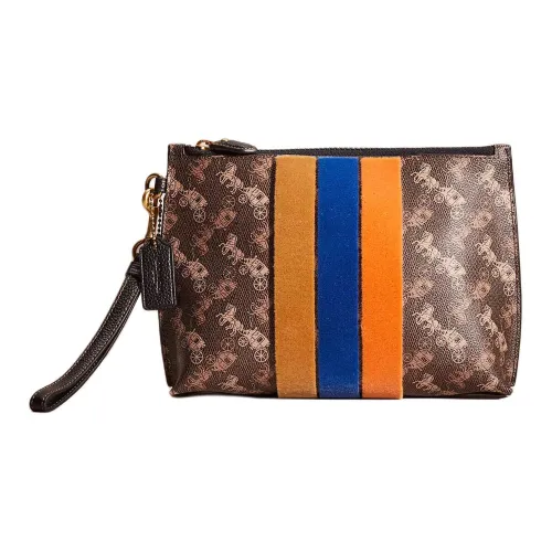 COACH Charlie Покрытие Холст С кожаными вставками Акценты Клатч Средний Женский Латунь Коричневый Черный