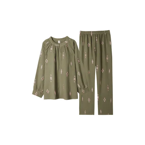 ZumashL S83598# Марля Вышивка Одежда Комплекты Светло-зеленый Женские Пижамные комплекты