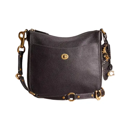 COACH Chaise Полированная Галька Кожа Сумка через плечо Большая Женская Латунь и Черный