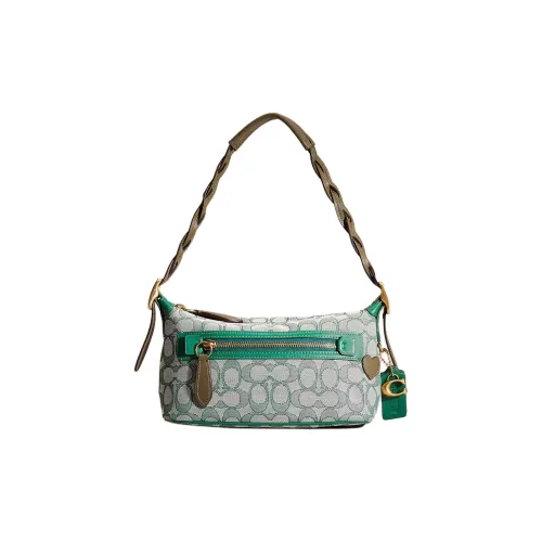 COACH Demi ICONIC Жаккард с переработанной кожей одно плечо сумка среднего размера женский латунь зеленый