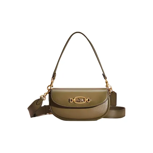 COACH Харлей Перчаточная дубленая кожа Сумка на плечо Средний Женские Латунный Армейский зеленый