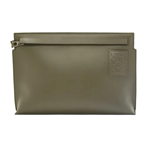 LOEWE T Pouch Bag Коровья кожа Клатч Маленький Женский Хаки зеленый