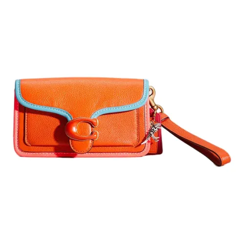 COACH Tabby Полированная Галька Кожа Ручная Сумка через плечо Маленькая Женская Латунь и Солнечный Оранжевый