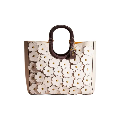 COACH Кожа Тоут Сумка Сумка для покупок Сумка Сумка через плечо Большая Женская Латунь и Меловый Разноцветный