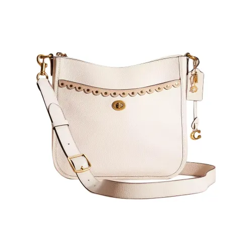 COACH Chaise Полированная Галька Кожа Сумка через плечо Большая Женская Латунь Мел