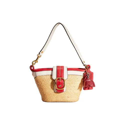 COACH Bleecker Рафия С кожаными вставками Сумка Маленькая Женская Желтая Белая Красная