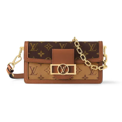 LOUIS VUITTON Dauphine Покрытый холст с коровья кожа портативная сумка через плечо женская коричневый