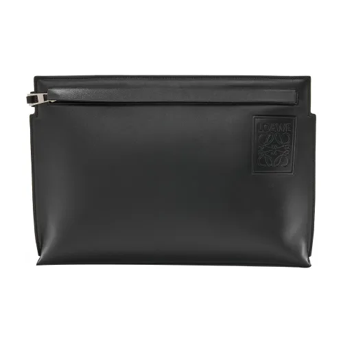 LOEWE T Pouch Bag Коровья кожа Клатч Маленький Женский Черный