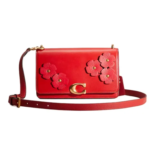 COACH Bandit Утонченный Телячья кожа Сумка через плечо Сумка на плечо Женская Латунь и Ярко-красный