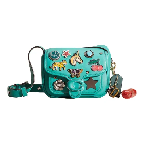 COACH Tabby Перчаточная дубленая кожа Курьерская сумка Сумки через плечо Маленькая сумка через плечо Женская серебряная и ярко-зеленая