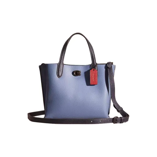 COACH Willow Полированная текстура гальки кожа с покрытием холст сумка через плечо сумка среднего размера женская