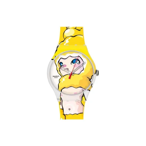 Swatch Quartz Механизм Унисекс Часы 41 мм Желтый Циферблат Часы Пластиковый Корпус Часы Силиконовый Ремешок