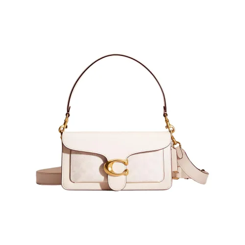 COACH Tabby Кожа с Покрытым Холстом Портативная Сумка через плечо Сумка на плечо Средняя Женская Латунь и Мел