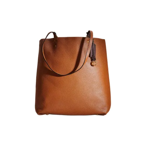 COACH Plaza Полированная Галька Кожа Тоут Сумка Сумка для покупок Сумка Сумка через плечо Женская Латунь с Охрой