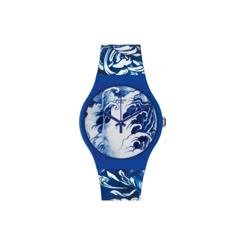 Swatch Quartz Механизм Унисекс Часы 41 мм Синий Циферблат Пластиковый Корпус Часы Силиконовый Ремешок