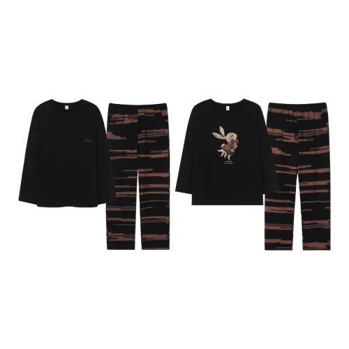 Sha Qian Пижамный комплект Весенний и Осенний Унисекс Черный