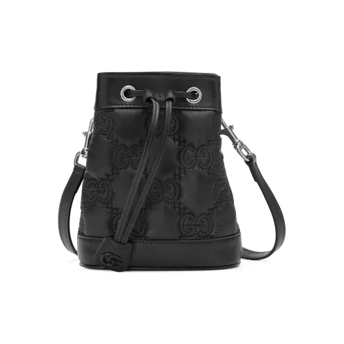 GUCCI GG Matelassé Нейлон Кожа Ведрообразная Сумка Сумка через плечо Мини Женская Черная