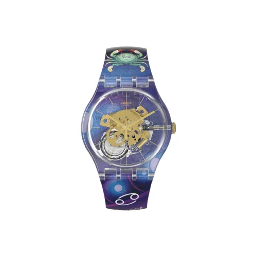 SWATCH X YOU CANVAS ZODIAC Collection Кварцевый механизм Унисекс Часы 41 мм Синий циферблат Пластиковый корпус часов