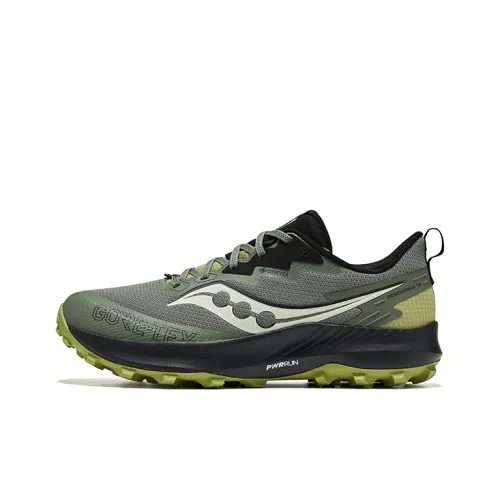 Saucony PEREGRINE 14 GTX Дышащие и Устойчивые к Сцеплению Низкие Кроссовки для Беговых Пути Мужские Оливково-Зеленые