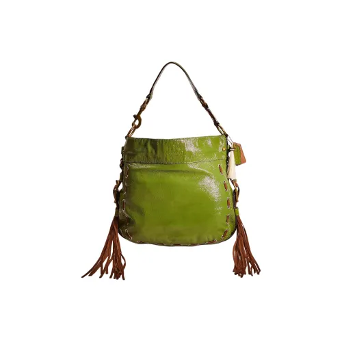 COACH Zoe Лакированная кожа Одно плечо Сумка Большая Женская Латунь и Зеленый