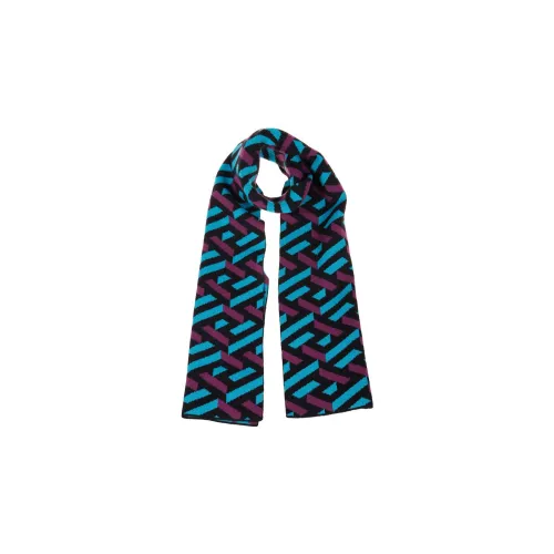 VERSACE Вязаный шарф из шерсти, синий, унисекс