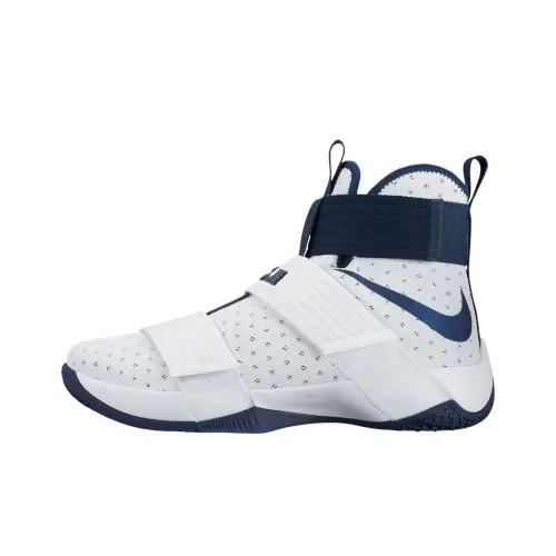 Nike Zoom Soldier 10 LeBron Амортизация Износостойкие Высокие Баскетбольные Кроссовки Мужские Белые и Синие