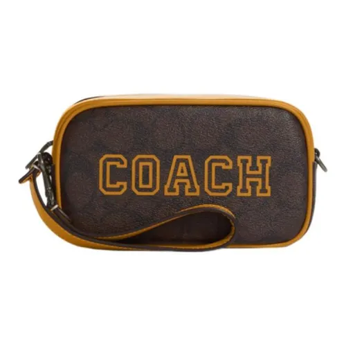 COACH Jamie Искусственная кожа Запястье Сумка Клатч Сумка Маленькая Женская Коричневая и Золотая и Павлин