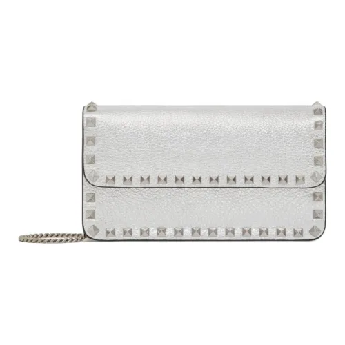 Valentino Rockstud Коровья кожа крупнозернистая Сумка через плечо Сумка на плечо Женская серебряная