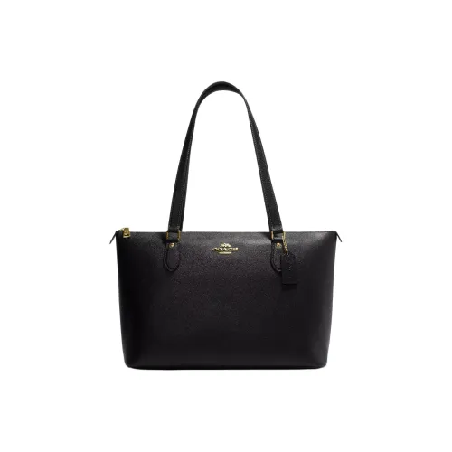 COACH Gallery Крестообразная текстура Кожа Тоут Сумка Сумка для покупок Сумка на плечо Сумка Большая Женская Черная