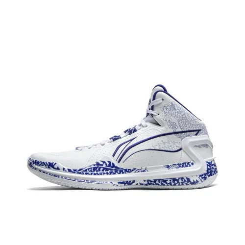 Подкладка Liren 4 Циан Район Амортизация Износостойкий MID Верх Баскетбольные Кроссовки Мужские Белый Синий