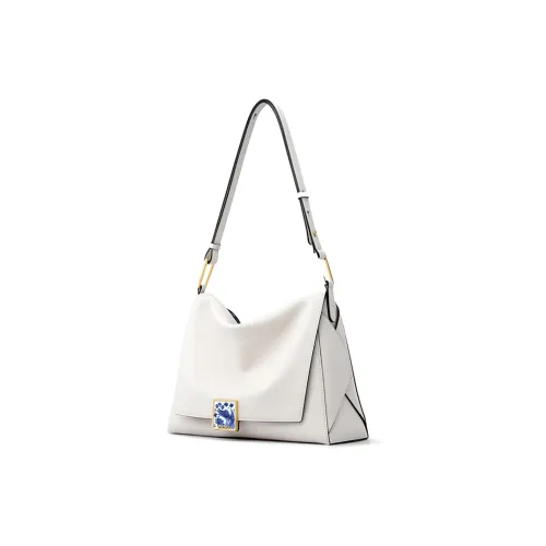 FION Imperial Kiln Бело-голубая керамика Коллаборация Кожа Подмышечный Сумка на плечо Women's White