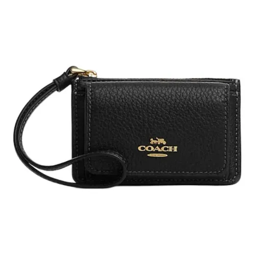 COACH Card Case Коровья кожа Держатель для карт Мини Женский Черный
