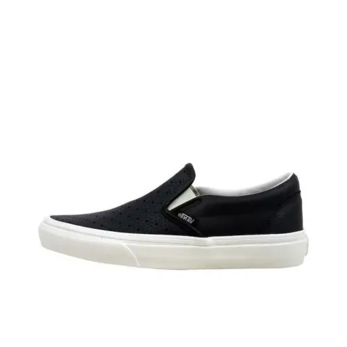 Vans Classic Slip On Кожа Перфорированная Амортизация Устойчивая к истиранию Баланс Низкие Кроссовки для скейтбординга Унисекс Черные