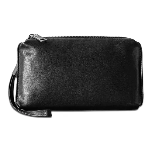 Back Step Top Grain Cow Leather Natural Leather Long Clutch Wallet Regular Unisex Black Back Step Топ-зернистая коровья кожа натуральная кожа длинный клатч кошелек стандартный унисекс черный
