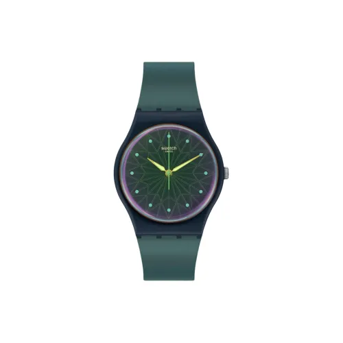 SWATCH Holiday Collection Кварцевый механизм Унисекс Часы 34 мм Зеленый циферблат Bio Based Материал Корпус Часы Силиконовый ремешок