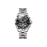 Белый корпус, черный циферблат, стальной браслет.