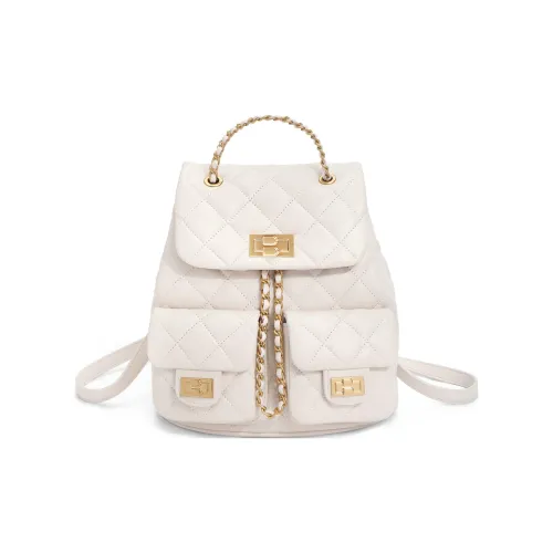 BELLE Овчина Рюкзак Сумка с цепочкой Средняя Женская Бежевая Черная