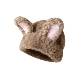 Вязаная шапка с ушками кролика - хаки