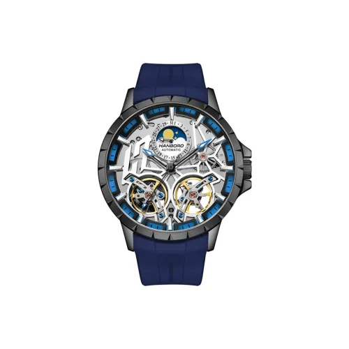 HANBORO Автоматический Механический Механизм Часы Мужские Черный Циферблат HBR908 HL