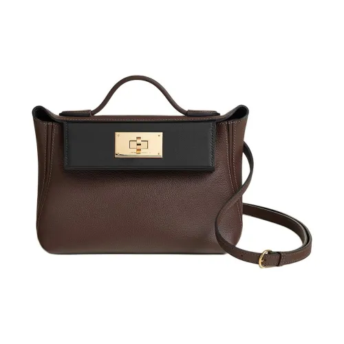 HERMES 24 24 Evercolor Swift Телячья кожа Сумка через плечо Сумка Мини Женская Мокко Черная