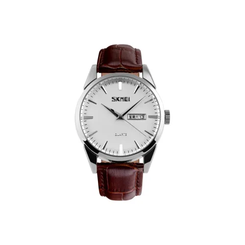 SKMEI Кварцевый механизм натуральная кожа ремешок часы унисекс белый циферблат