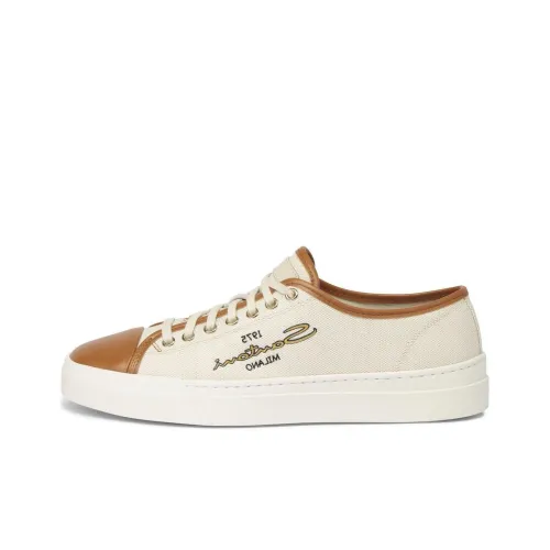 Santoni Low-Top Canvas Shoes Beige Brown Men's