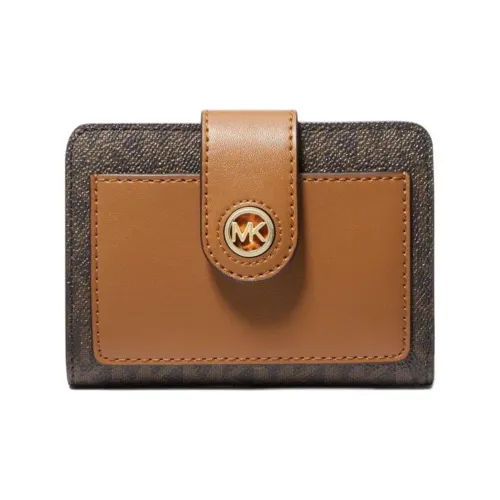 MICHAEL KORS Покрытый холст Кошелек Маленький Женский Коричневый с Фундуковым