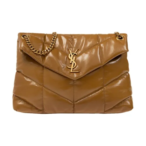 SAINT LAURENT Puffer Плиссированный Телячья кожа Портативный Сумка через плечо Сумка на плечо Женская Светло-коричневый