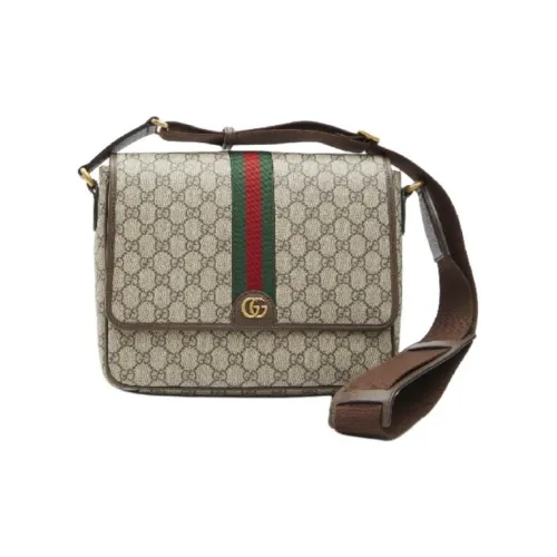 GUCCI Ophidia Холст и Кожа Курьер Сумка через плечо Средняя Мужская Бежевая и Эбеновая