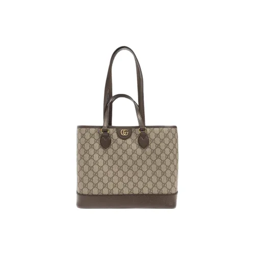 GUCCI Ophidia Холст с кожей Обметка Тоут Сумка Сумка для покупок Сумка Маленькая Женская Коричневая