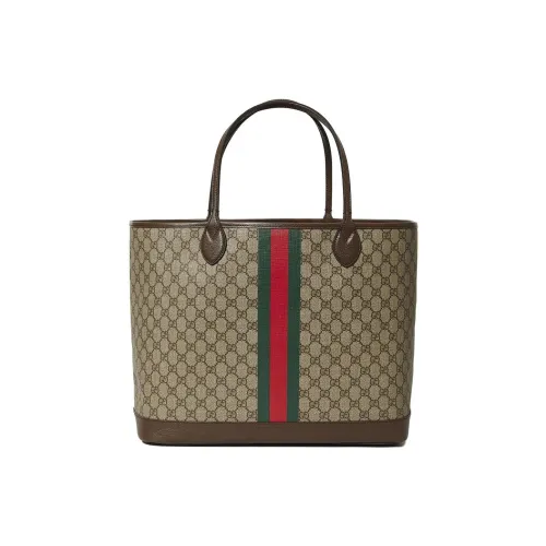 GUCCI Ophidia Холст с кожей Обметка Тоут Сумка Сумка для покупок Сумка Сумка через плечо Большая Женская Бежевая и Эбеновая