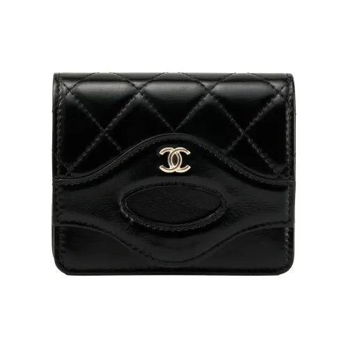 CHANEL Блестящий кошелек из телячьей кожи с монетой держатель для карт женский черный