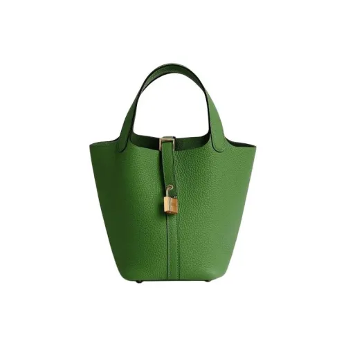 HERMES Picotin Lock Clemence Bullock Кожа Корзинка-сумка Сумка-ведро Сумка Женская A8 Yuka Лента Зеленая